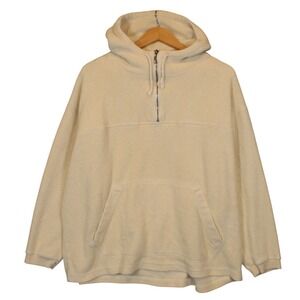 N.E. Wear Quarter Zip Hoodie Mens L Cream Sherpa Fleece Pullover Streetwear